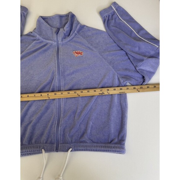 Nike Jacket Women Sz L Retro Purple Terry Cloth Zip Up Cropped Waist Drawstring - Picture 4 of 8
